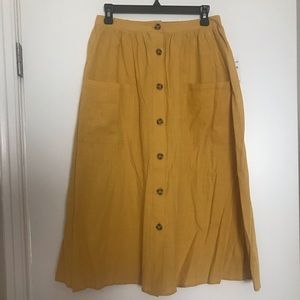 Mustard Yellow Midi Skirt w/ Tortoise Shell Button